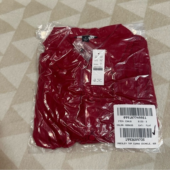 J crew Persian red Sheer lace-trim button-up shirt - Picture 5 of 6